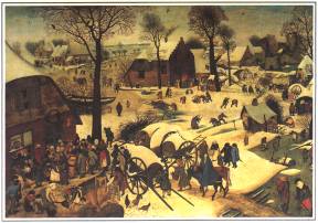 1984-1: De Volkstelling te Betlehem
(Pieter Bruegel de Jongere, 1564-1638)
Hij kopieerde vele werken van zijn vader, zoals ook dit werk, met enkele varianten.