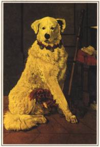 1984-4: Bescherming 
(Jozef Stevens, 1816-1892)
In zijn realistische stijl wordt de straathond of de hond van de misre uit de volksbuurten verheerlijkt.