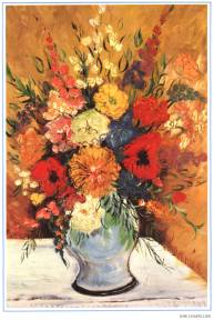 1985-23 : Bloemen (Jos CHAPELLIER)
Zowel schilder als beeldhouwer, hier nog vrij klassieke ruiker, maar nu meer en meer experimenterend met felle kleuren (en allerlei nieuwe vormen in zijn beelden).